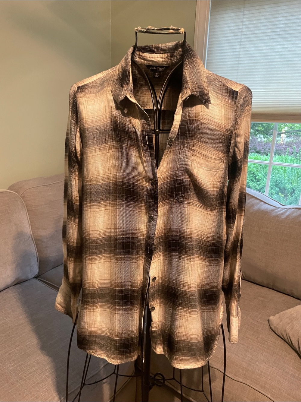 Lucky Brand Women’s Plaid Button-Down Shirt - Black & Cream